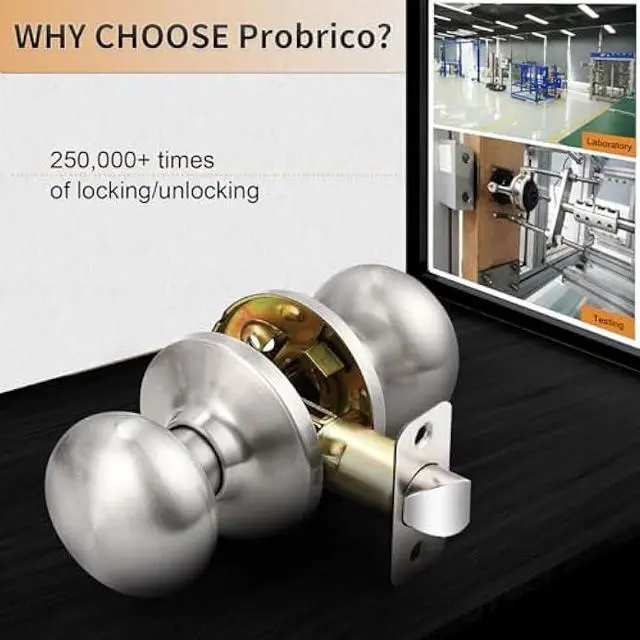Alt view image 5 of 6 - Probrico Door Knobs Interior, Passage Brushed Nickel Hall/Closet Door Knob,Stainless Steel Interior Non-Locking Door Knob, 1 Pack