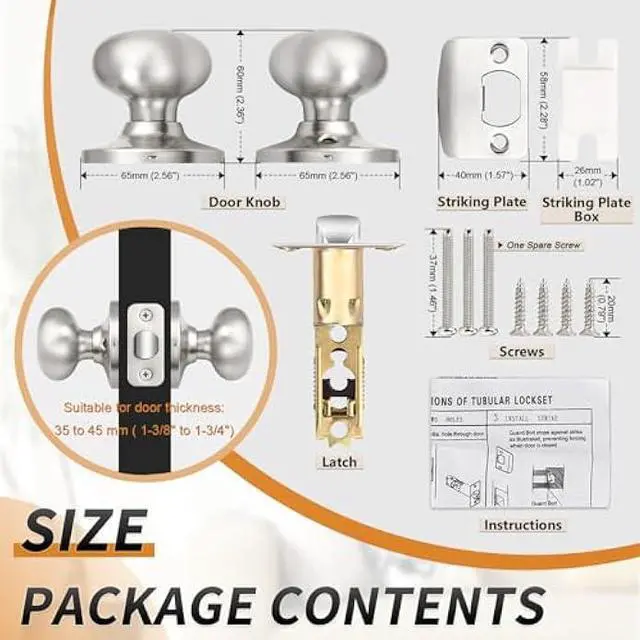 Alt view image 6 of 6 - Probrico Door Knobs Interior, Passage Brushed Nickel Hall/Closet Door Knob,Stainless Steel Interior Non-Locking Door Knob, 1 Pack