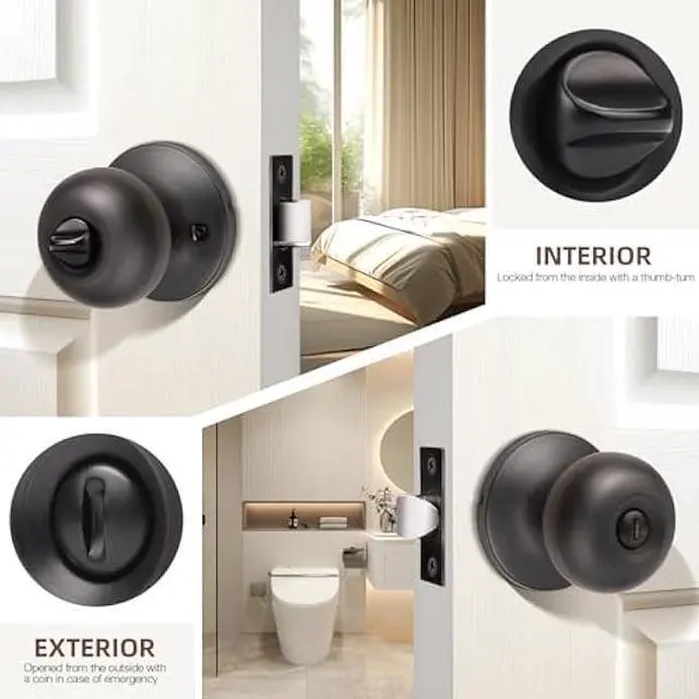 Alt view image 4 of 6 - GOBEKOR 10 Pack Interior Privacy Door Knobs Oil Rubbed Bronze Keyless Locking Door Knob Bed and Bath Door Knobs Round Door Knob with Lock