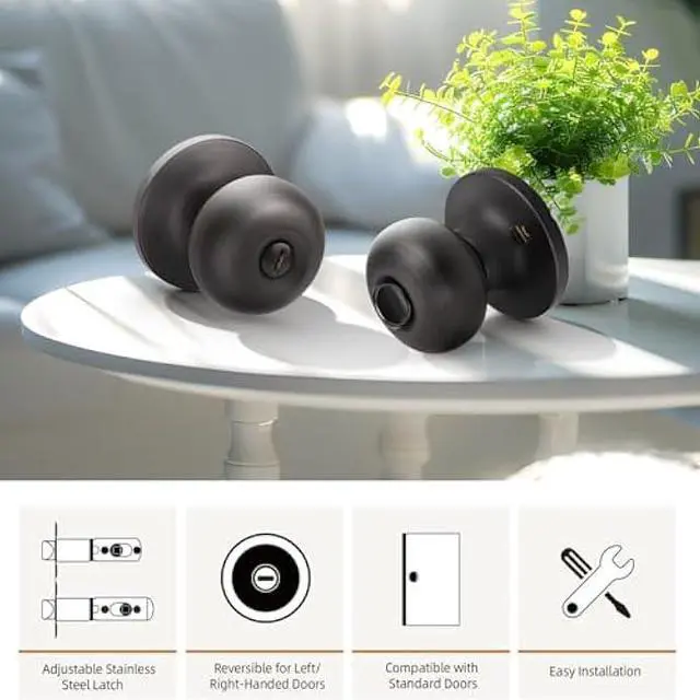 Alt view image 5 of 6 - GOBEKOR 10 Pack Interior Privacy Door Knobs Oil Rubbed Bronze Keyless Locking Door Knob Bed and Bath Door Knobs Round Door Knob with Lock