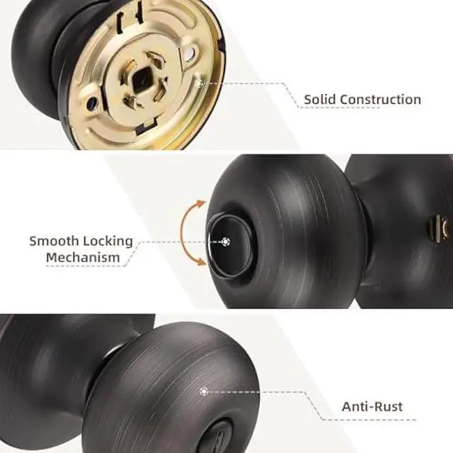 Alt view image 6 of 6 - GOBEKOR 10 Pack Interior Privacy Door Knobs Oil Rubbed Bronze Keyless Locking Door Knob Bed and Bath Door Knobs Round Door Knob with Lock