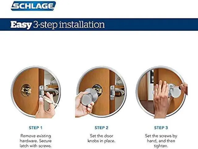 Alt view image 2 of 3 - Schlage F10 ORB 605 Orbit Door Knob, Hall & Closet Passage Lock, Bright Brass