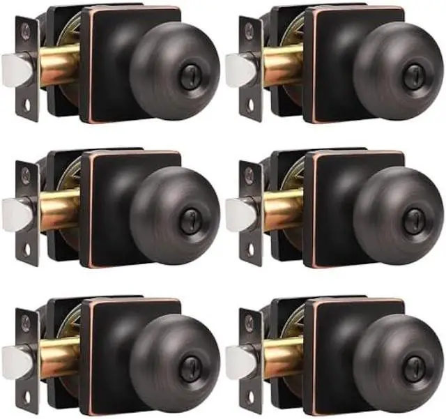 Main image of GOBEKOR 6 Pack Oil Rubbed Bronze Door Knob Privacy Interior Round Privacy Door Knobs for Bed Bathroom Square Modern Door Knob with Lock