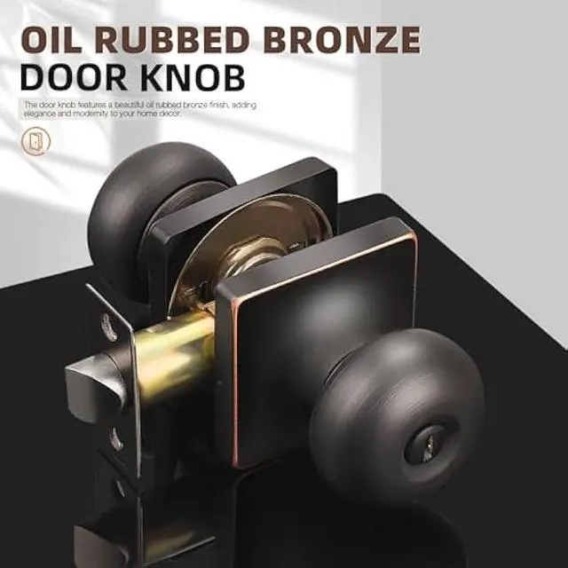 Alt view image 2 of 5 - GOBEKOR 6 Pack Oil Rubbed Bronze Door Knob Privacy Interior Round Privacy Door Knobs for Bed Bathroom Square Modern Door Knob with Lock