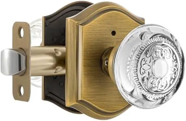 Main image of Glass Door Knobs Interior with Lock, Vintage Crystal Privacy Antique Brass Door Knobs for Bedroom Bathroom, 1 Pack