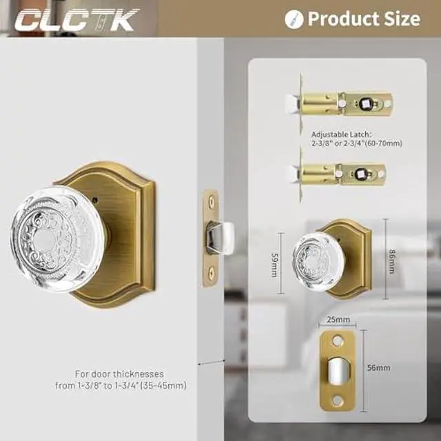 Alt view image 5 of 6 - Glass Door Knobs Interior with Lock, Vintage Crystal Privacy Antique Brass Door Knobs for Bedroom Bathroom, 1 Pack