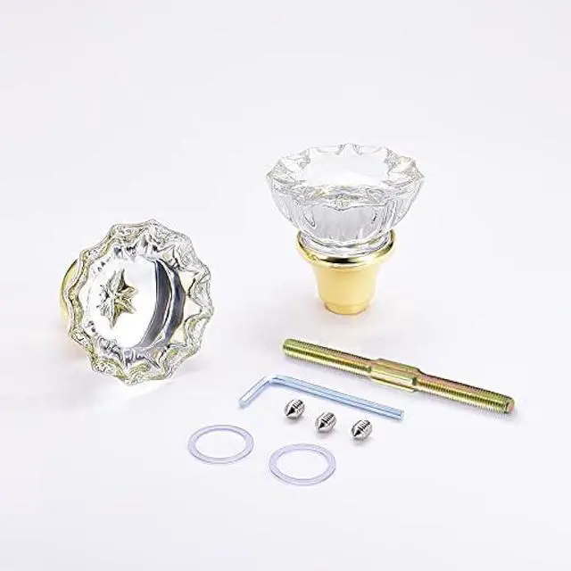 Alt view image 6 of 6 - Glass Door Knobs Replacement Set, Vintage Crystal Door Knobs for Replacing Broken Old Antique Lock Sets on Interior Door, Polished Brass Finish