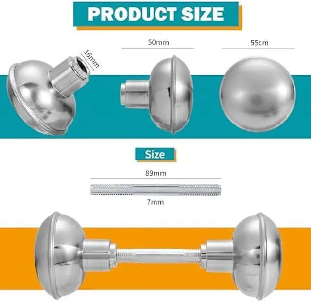 Alt view image 2 of 3 - Satin Nickel Door Knob Set with Spindle, Antique Old Style Door Knobs Replacement Set for Mortise Lock Interior Doors, Brushed Nickel