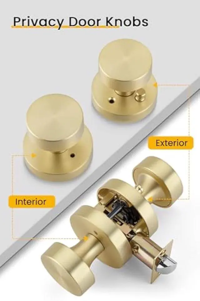 Alt view image 2 of 5 - goldenwarm Gold Door Knobs Interior, Heavy Duty Zinc-Alloy Privacy Brushed Gold Interior Door Knobs, Brushed Brass Indoor Doorknobs for Bedroom, Bathroom (1 Pack)