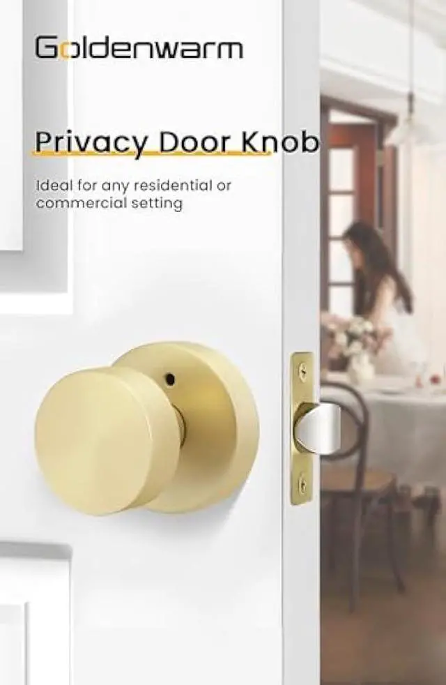 Alt view image 5 of 5 - goldenwarm Gold Door Knobs Interior, Heavy Duty Zinc-Alloy Privacy Brushed Gold Interior Door Knobs, Brushed Brass Indoor Doorknobs for Bedroom, Bathroom (1 Pack)