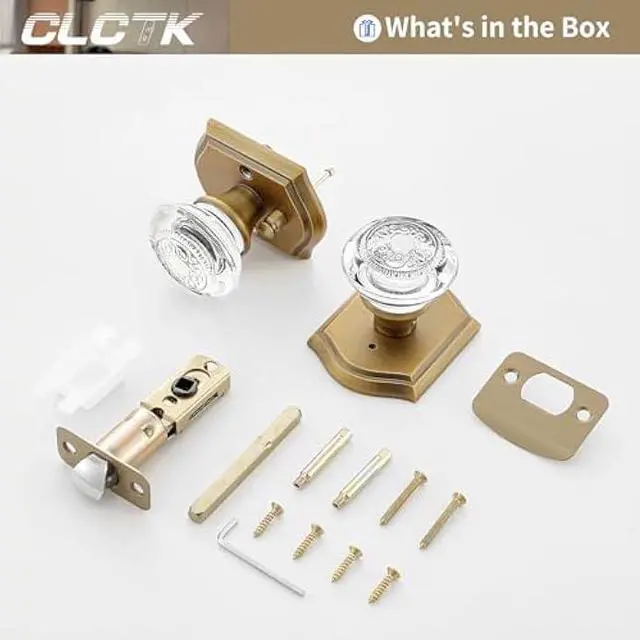 Alt view image 6 of 6 - Glass Door Knobs Interior with Lock, Vintage Crystal Privacy Antique Brass Door Knobs for Bedroom Bathroom, 1 Pack