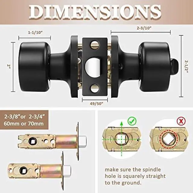 Alt view image 2 of 6 - knobelite 4 Pack Door Knobs Privacy Function Keyless Lock Black Interior Round Door Lock, Flat Door Knob with Lock for Bedroom/Bathroom