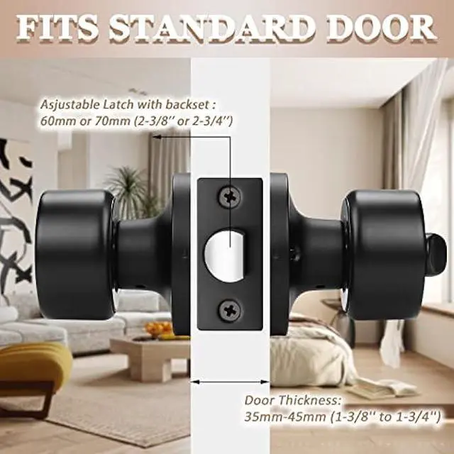 Alt view image 4 of 6 - knobelite 4 Pack Door Knobs Privacy Function Keyless Lock Black Interior Round Door Lock, Flat Door Knob with Lock for Bedroom/Bathroom