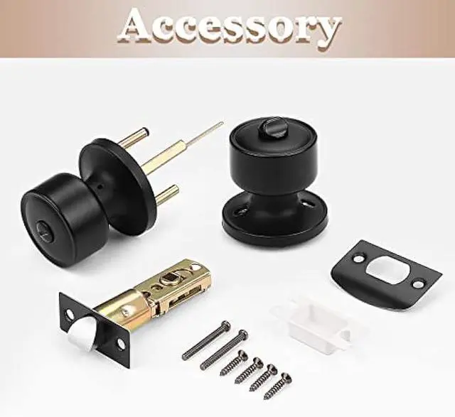 Alt view image 6 of 6 - knobelite 4 Pack Door Knobs Privacy Function Keyless Lock Black Interior Round Door Lock, Flat Door Knob with Lock for Bedroom/Bathroom