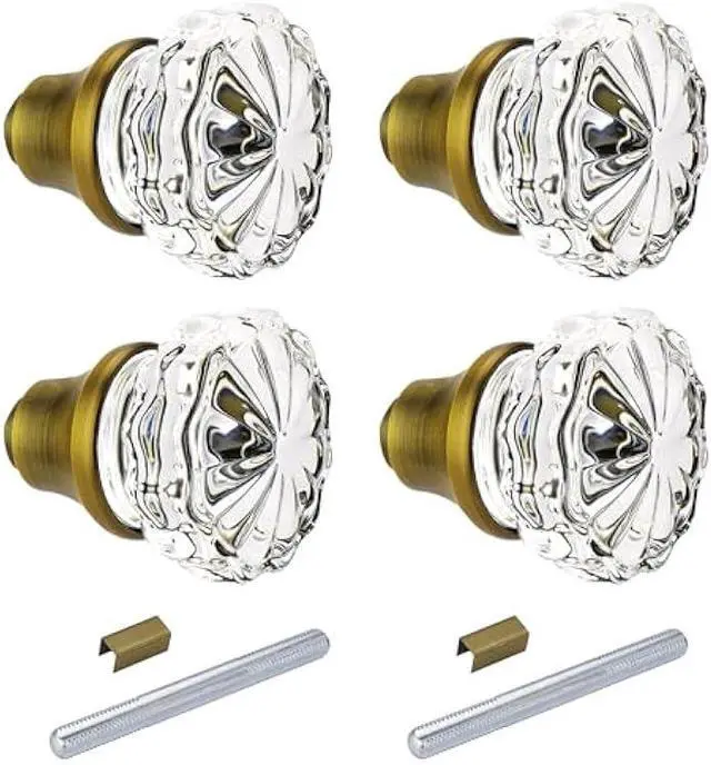 Main image of Toptoo 2 Sets Glass Door Knobs - Old Style, Vintage Crystal, Antique Brass Finish