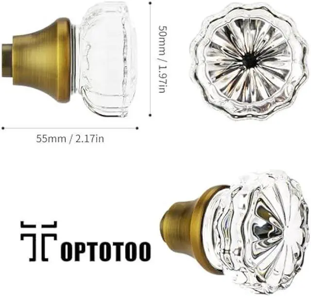 Alt view image 2 of 5 - Toptoo 2 Sets Glass Door Knobs - Old Style, Vintage Crystal, Antique Brass Finish