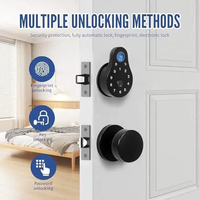 Alt view image 2 of 5 - Electronic Deadbolt Keypad with Doorknobs Lock Set for Front Door, Exterior Door Lock Set with Touchscreen Deadbolt, Electronic Door Lock with Handle, Matte Black