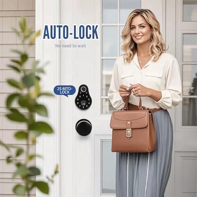 Alt view image 4 of 5 - Electronic Deadbolt Keypad with Doorknobs Lock Set for Front Door, Exterior Door Lock Set with Touchscreen Deadbolt, Electronic Door Lock with Handle, Matte Black