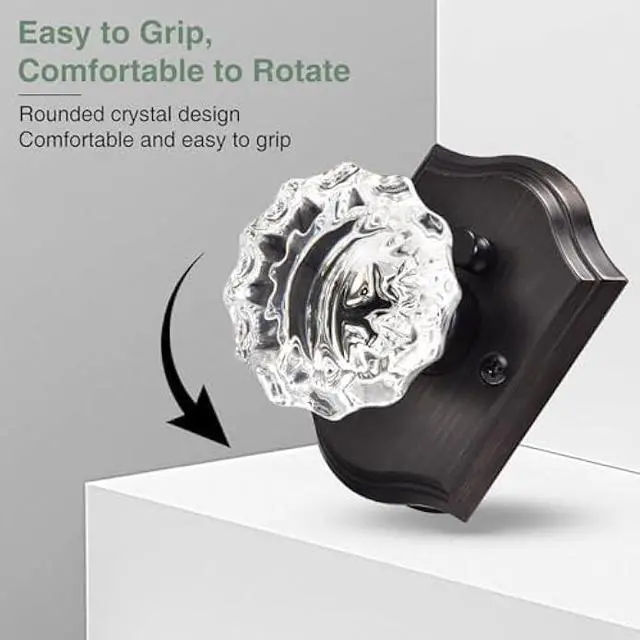 Alt view image 6 of 6 - Crystal Door Knobs, Oil Rubbed Bronze Glass Door Knobs Interior Rose Shape with Lock Privacy Function, Vintage Antique for Bedroom Bathroom