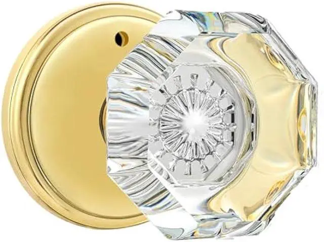 Main image of Privacy Crystal Glass Door Knobs Interior with Lock, Modern Octagon Door Knobs for Bedroom/Bathroom, Gold/Polished Brass