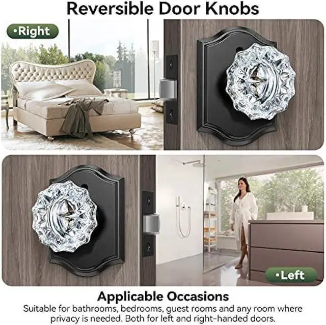 Alt view image 5 of 5 - Crystal Door Knobs Interior, Black Glass Door Knobs with Lock for Privacy Use, Vintage Glass Crystal Doorknob for Interior Bedroom Bathroom Doors, Matte Black