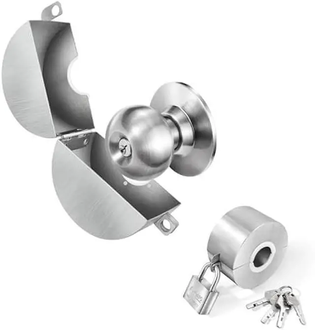 Alt view image 4 of 6 - Upgraded Door Knob Lock Out Device, Locking Cover, Handle Locker Child Proof, Kid Elder Safety Locks Prevents Turning of Door Knob, Doorknob Faucet Valve Gas Stove Security Devices with Padlock Key