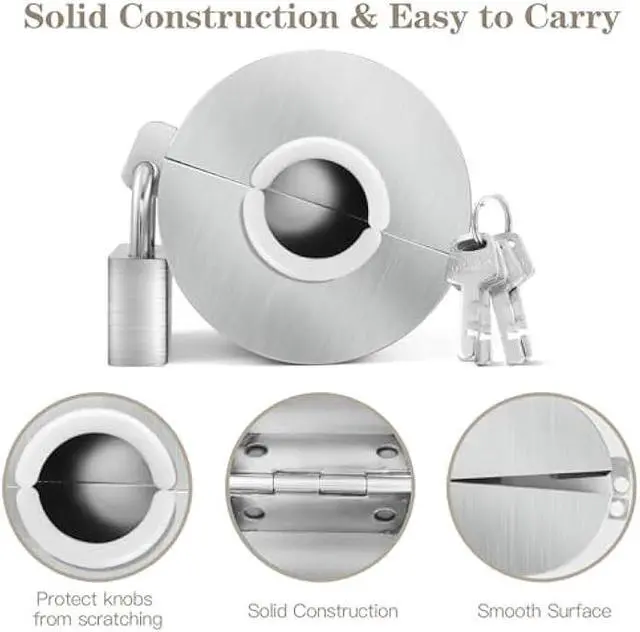 Alt view image 6 of 6 - Upgraded Door Knob Lock Out Device, Locking Cover, Handle Locker Child Proof, Kid Elder Safety Locks Prevents Turning of Door Knob, Doorknob Faucet Valve Gas Stove Security Devices with Padlock Key