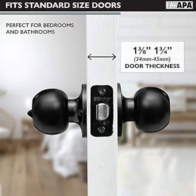Alt view image 5 of 5 - Ilyapa Privacy Black Interior Locking Door Knobs for Interior Doors- Ball Style Matte Black Door Knobs with Lock, Interior Keyless Privacy- Keyless Locking Knob