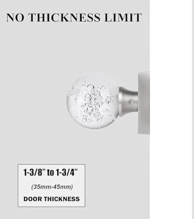 Alt view image 3 of 6 - 2 Pack Crystal Glass Dummy Door Knobs Interior, Hall Closet Door Knobs Brushed Nickel, Clear Bubble Ball Round Non-Turning Bi-fold Door Knob Set