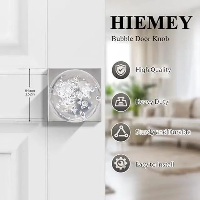 Alt view image 4 of 6 - 2 Pack Crystal Glass Dummy Door Knobs Interior, Hall Closet Door Knobs Brushed Nickel, Clear Bubble Ball Round Non-Turning Bi-fold Door Knob Set
