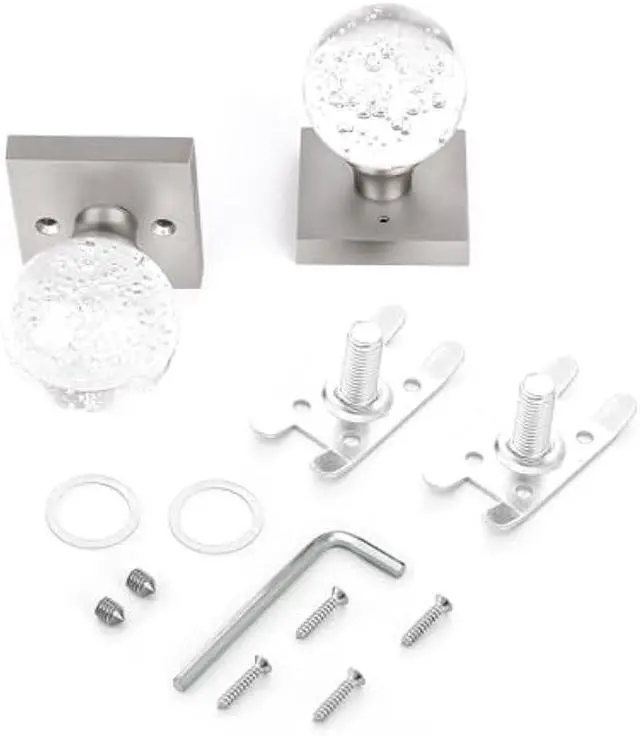 Alt view image 6 of 6 - 2 Pack Crystal Glass Dummy Door Knobs Interior, Hall Closet Door Knobs Brushed Nickel, Clear Bubble Ball Round Non-Turning Bi-fold Door Knob Set