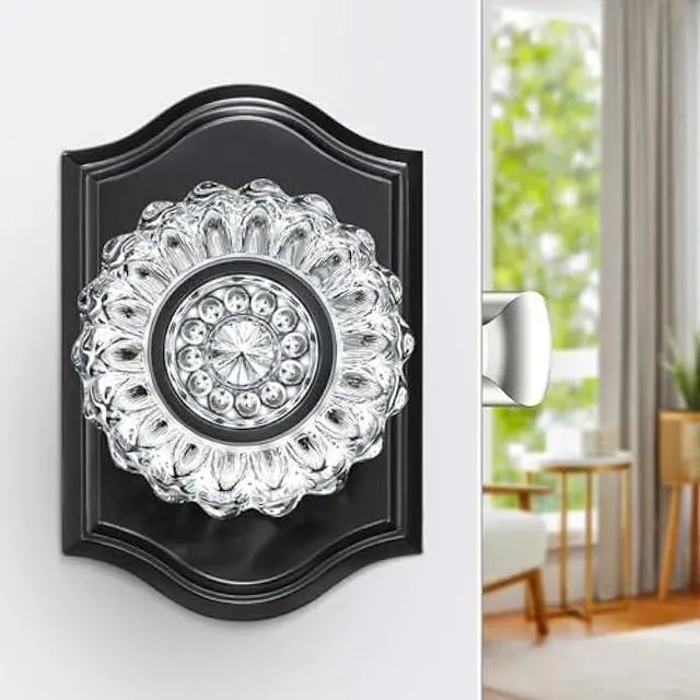 Main image of Glass Door Knobs, Crystal Door Knobs with Lock for Privacy Use, Black Glass Crystal Door Knobs Interior for Bedroom Bathroom, Vintage Crystal Glass Door Knob