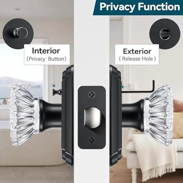 Alt view image 3 of 5 - Glass Door Knobs, Crystal Door Knobs with Lock for Privacy Use, Black Glass Crystal Door Knobs Interior for Bedroom Bathroom, Vintage Crystal Glass Door Knob