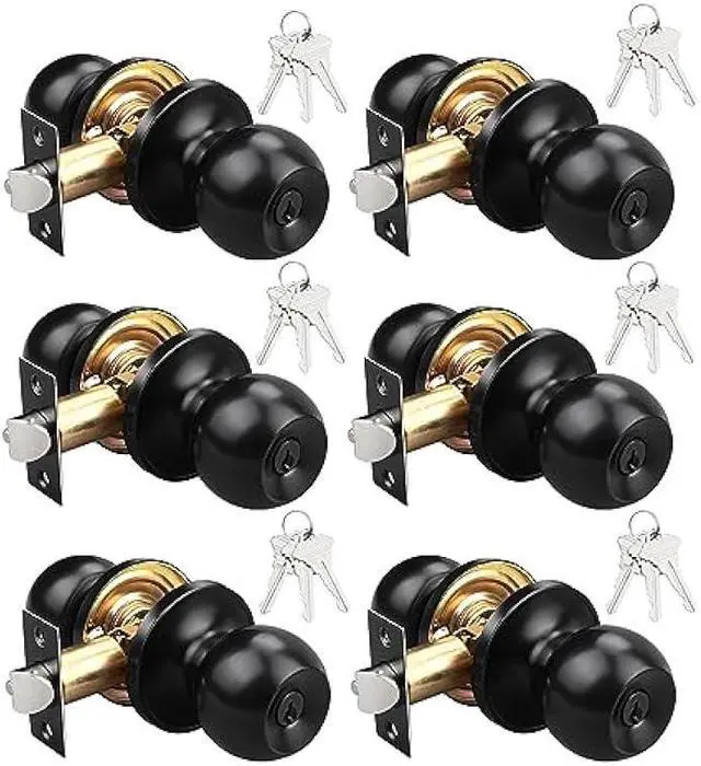 Main image of KNOBWELL 6 Pack Door Knob with Lock and Key (Keyed Alike), Keyed Entry Door Knobs Door Knob Lock, Exterior Door Knobs Front Door Knob with Matte Black Finish