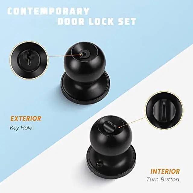 Alt view image 3 of 5 - KNOBWELL 6 Pack Door Knob with Lock and Key (Keyed Alike), Keyed Entry Door Knobs Door Knob Lock, Exterior Door Knobs Front Door Knob with Matte Black Finish