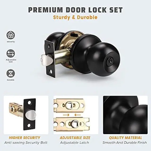 Alt view image 5 of 5 - KNOBWELL 6 Pack Door Knob with Lock and Key (Keyed Alike), Keyed Entry Door Knobs Door Knob Lock, Exterior Door Knobs Front Door Knob with Matte Black Finish