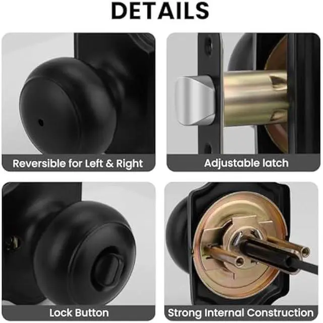 Alt view image 3 of 6 - Haidms Black Door Knobs Interior, Privacy Interior Door knobs for Bedroom, Matte Black Indoor Doorknobs for Bathroom (6 Pack)