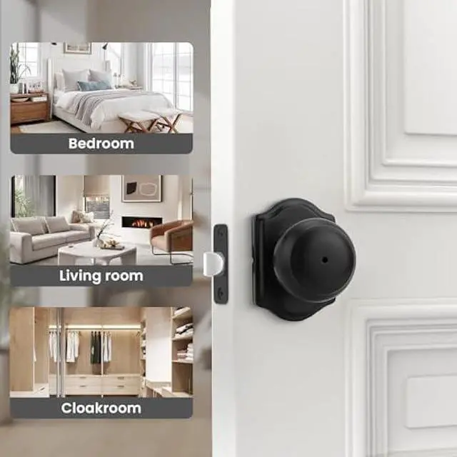 Alt view image 4 of 6 - Haidms Black Door Knobs Interior, Privacy Interior Door knobs for Bedroom, Matte Black Indoor Doorknobs for Bathroom (6 Pack)