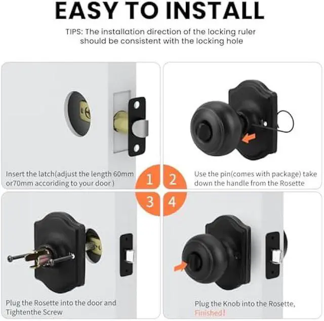 Alt view image 5 of 6 - Haidms Black Door Knobs Interior, Privacy Interior Door knobs for Bedroom, Matte Black Indoor Doorknobs for Bathroom (6 Pack)