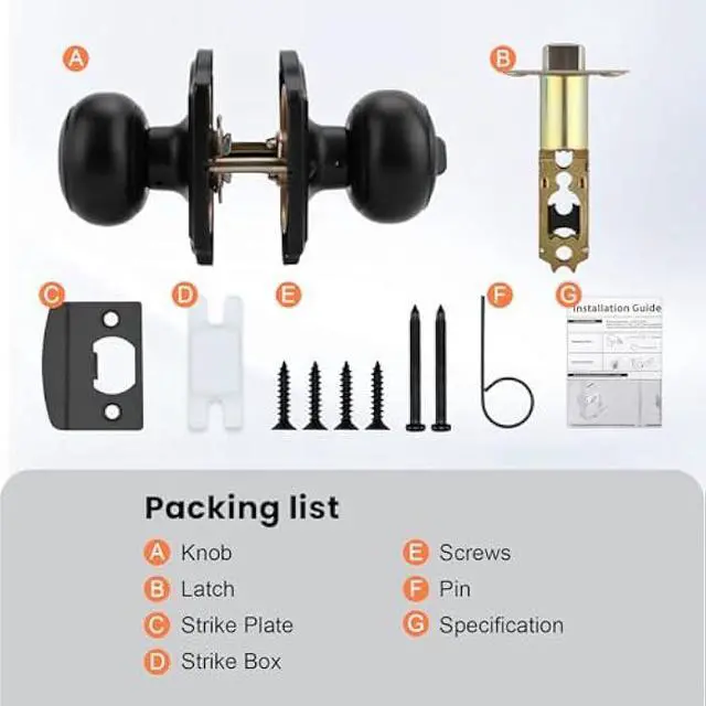 Alt view image 6 of 6 - Haidms Black Door Knobs Interior, Privacy Interior Door knobs for Bedroom, Matte Black Indoor Doorknobs for Bathroom (6 Pack)