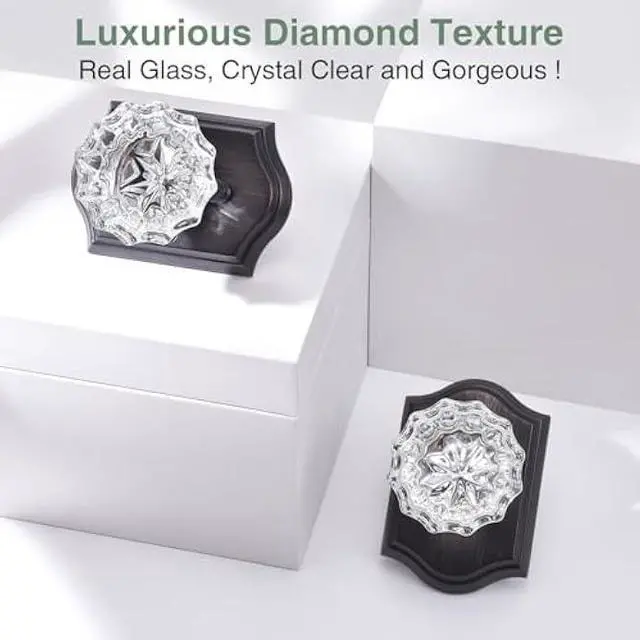 Alt view image 3 of 6 - Crystal Door Knobs, Oil Rubbed Bronze Glass Door Knobs Interior Rose Shape with Lock Privacy Function, Vintage Antique for Bedroom Bathroom