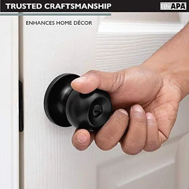 Alt view image 3 of 5 - Ilyapa Privacy Black Interior Locking Door Knobs for Interior Doors- Ball Style Matte Black Door Knobs with Lock, Interior Keyless Privacy- Keyless Locking Knob