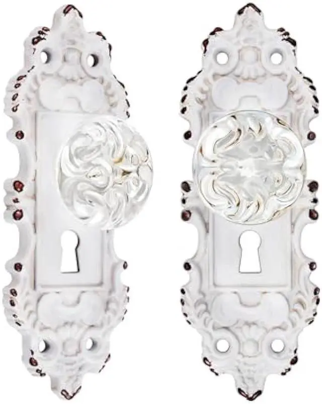 Main image of Vintage Dummy Door Knob Interior 2 Pack Crystal Glass Door Knobs Antique White Cabinet Knobs Keyless Decorative Hallway Closet Door Pulls Dresser Handles
