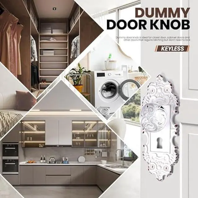 Alt view image 3 of 5 - Vintage Dummy Door Knob Interior 2 Pack Crystal Glass Door Knobs Antique White Cabinet Knobs Keyless Decorative Hallway Closet Door Pulls Dresser Handles