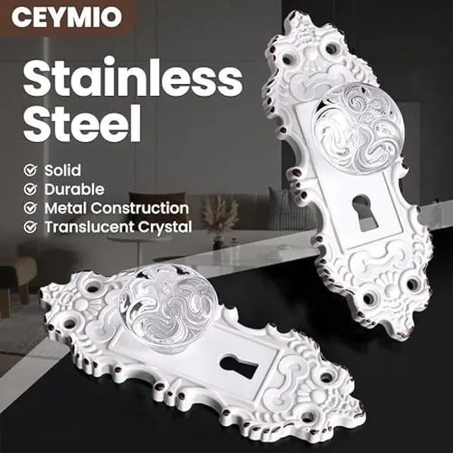 Alt view image 4 of 5 - Vintage Dummy Door Knob Interior 2 Pack Crystal Glass Door Knobs Antique White Cabinet Knobs Keyless Decorative Hallway Closet Door Pulls Dresser Handles