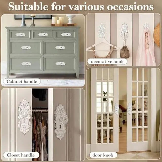 Alt view image 5 of 5 - Vintage Dummy Door Knob Interior 2 Pack Crystal Glass Door Knobs Antique White Cabinet Knobs Keyless Decorative Hallway Closet Door Pulls Dresser Handles