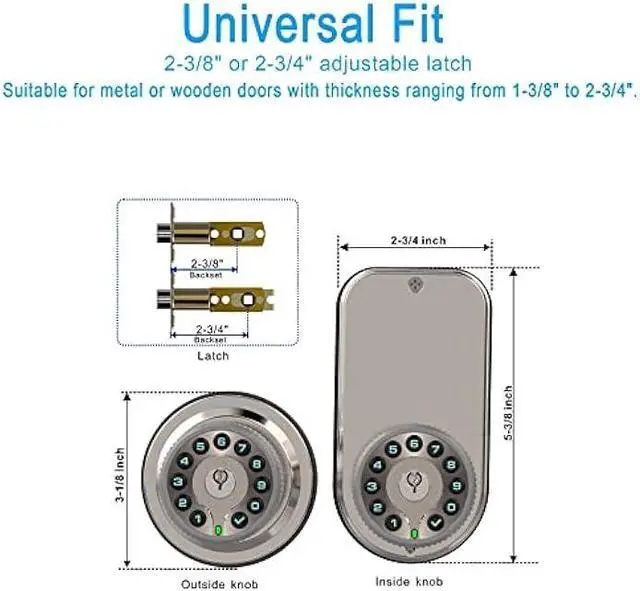 Alt view image 2 of 6 - Double Sided Keypad Door Knob with Dual Cylinders and Key Alike, iuknob Keyless Entry Smart Door Lock for Entrance, Fence, Gate, Swimming Pool,Waterproof and Weatherproof for Outdoor & Interior Door.