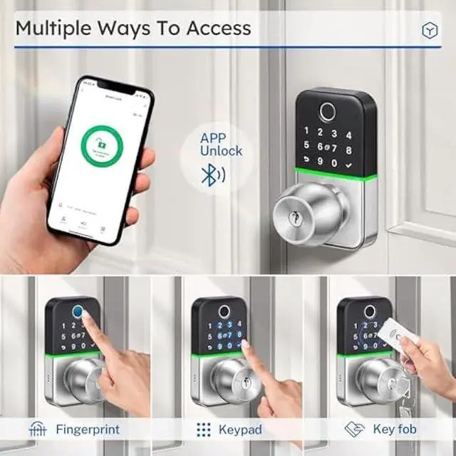 Alt view image 2 of 5 - Keypad Smart Door Lock with Knob: Kucacci Keyless Entry Fingerprint Lock for Front Door - Keypad Digital Lock with Handle - Electronic Code Door Knob - Easy Installation - Generate Passcode Remotely