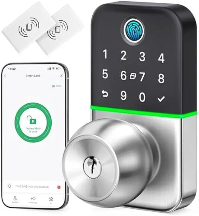 Main image of Keypad Smart Door Lock with Knob: Kucacci Keyless Entry Fingerprint Lock for Front Door - Keypad Digital Lock with Handle - Electronic Code Door Knob - Easy Installation - Generate Passcode Remotely
