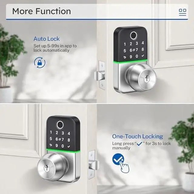 Alt view image 4 of 5 - Keypad Smart Door Lock with Knob: Kucacci Keyless Entry Fingerprint Lock for Front Door - Keypad Digital Lock with Handle - Electronic Code Door Knob - Easy Installation - Generate Passcode Remotely